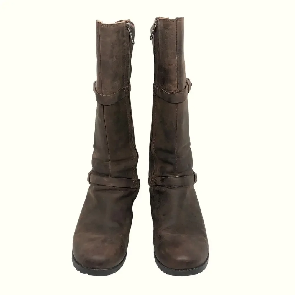 Teva De La Vina Boots Womens 7 Brown Waterproof Leather Buckle Tall Riding
